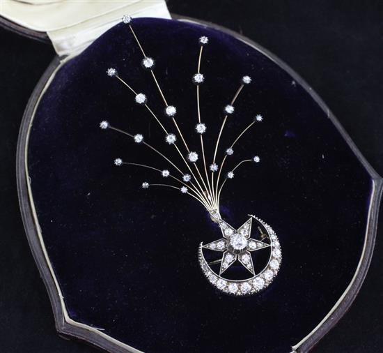 A Victorian gold and silver, diamond crescent and star brooch, now converted to a pendant, pendant 1.25in.